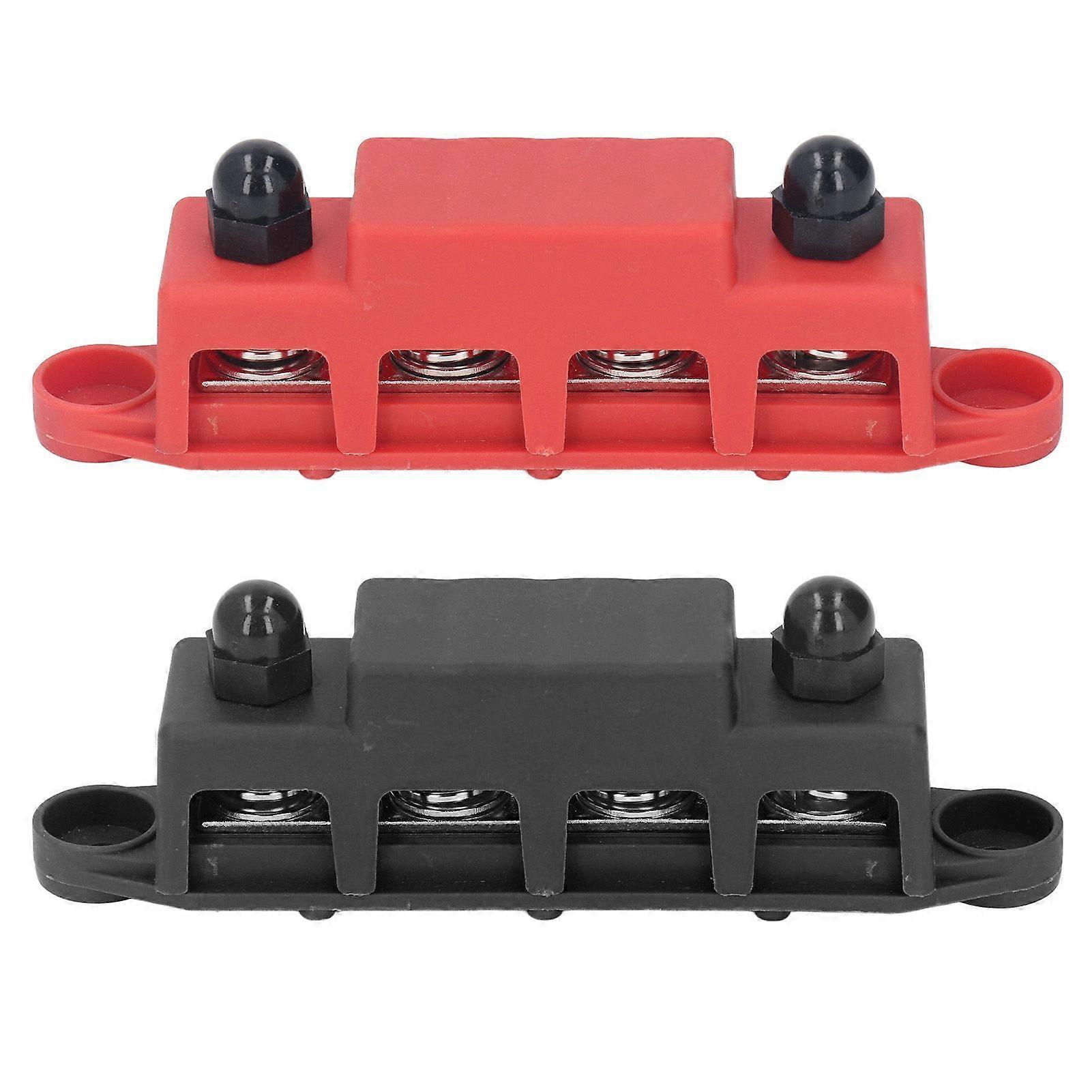 2Pcs Bus Bar Terminal Block 48V 250A Heavy Duty Module Power Distribution DC Box 4 Positions M10 for RV Marine Red Black