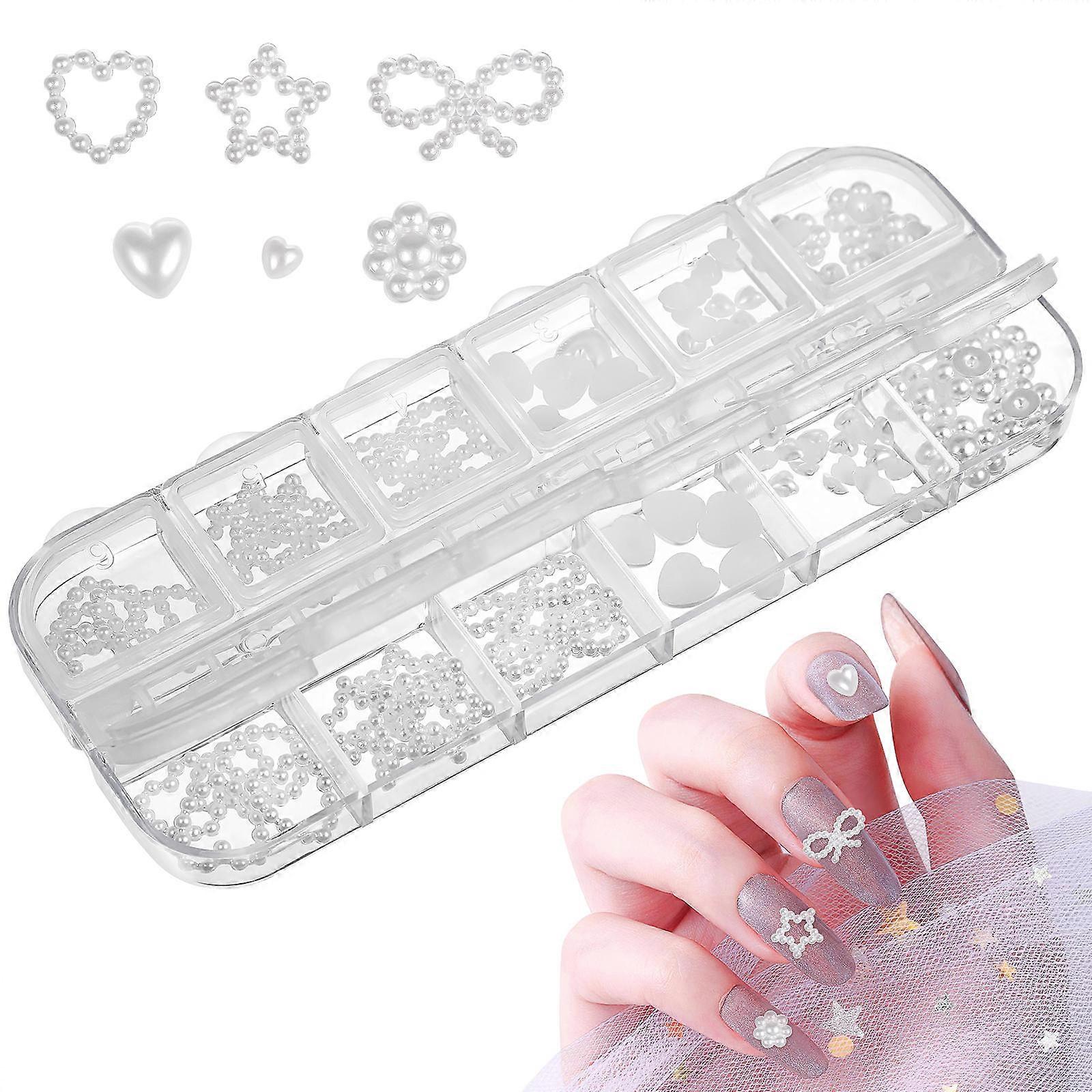 Peach Heart Pearl Nail Charm Decorative Box for DIY Crafts 1 Box