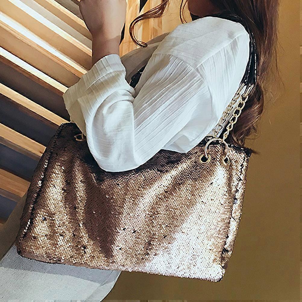 Sequin Zipper Shoulder Bag Khaki Featuring Versatile Use for Women Use