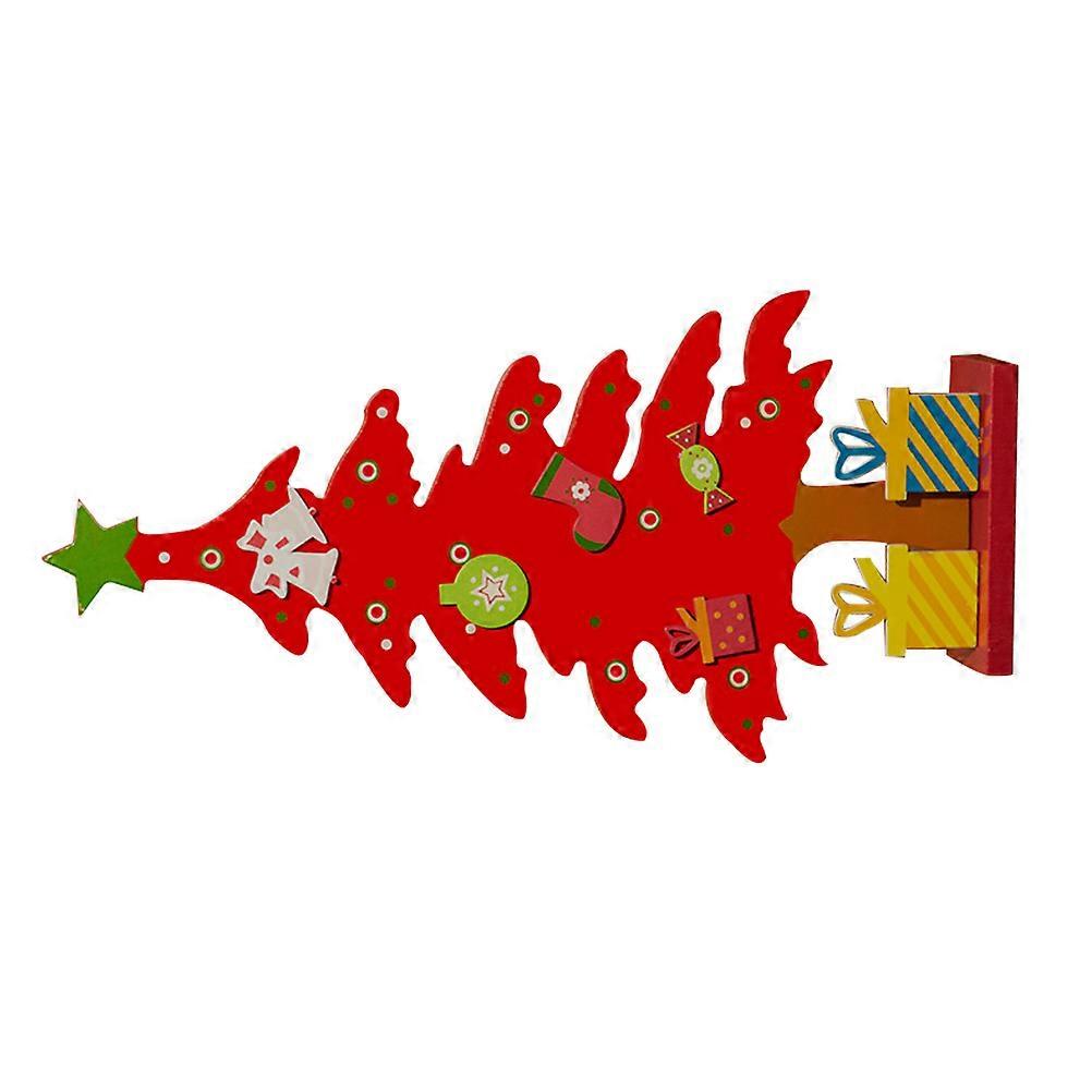 Wooden Christmas Tree Adornment for Table with Red Desktop Xmas Ornament