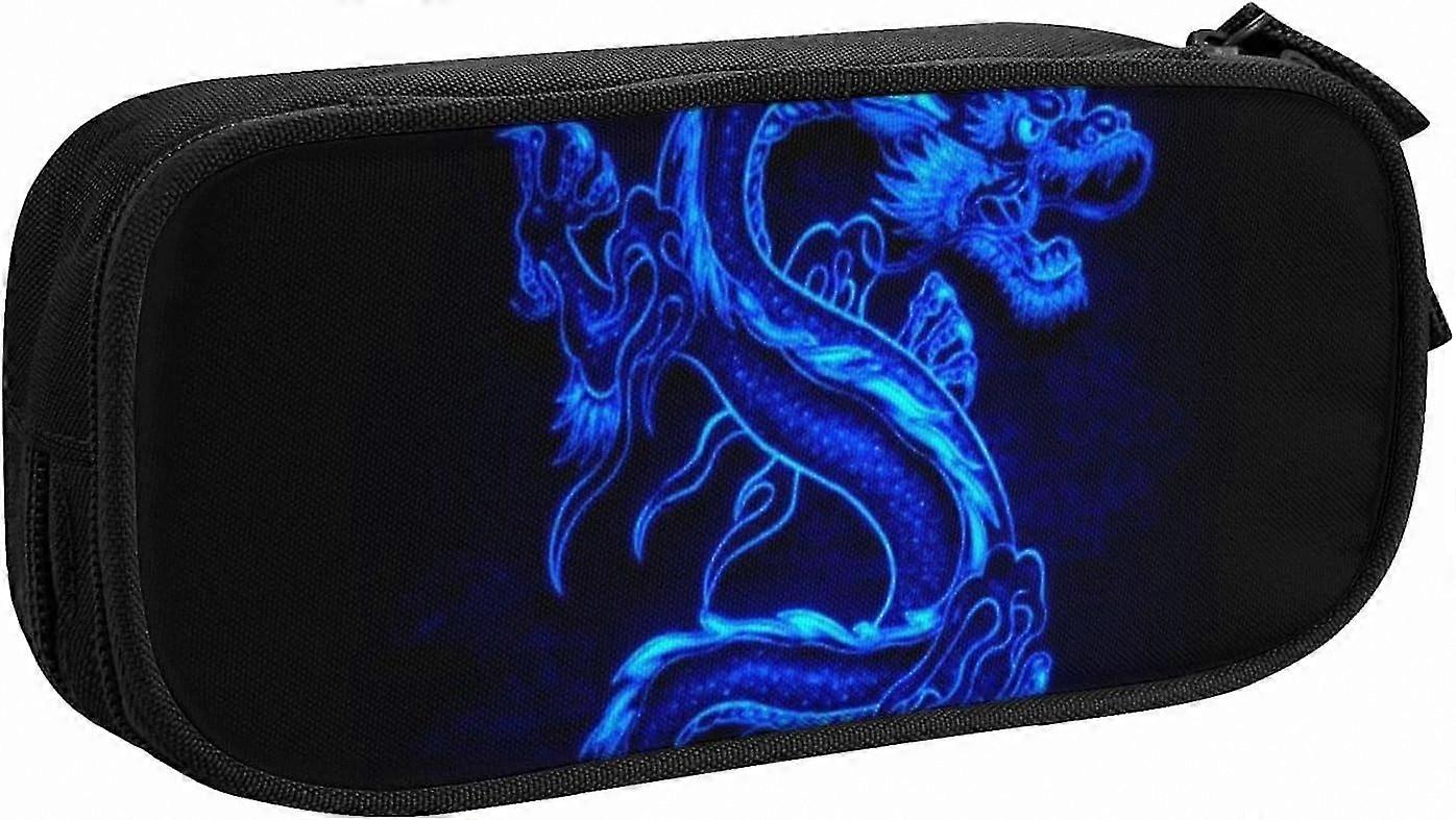 Large 2-Compartment Pencil Case Organizer for School, Office, and College Use - Stylish Dragon Design for Students