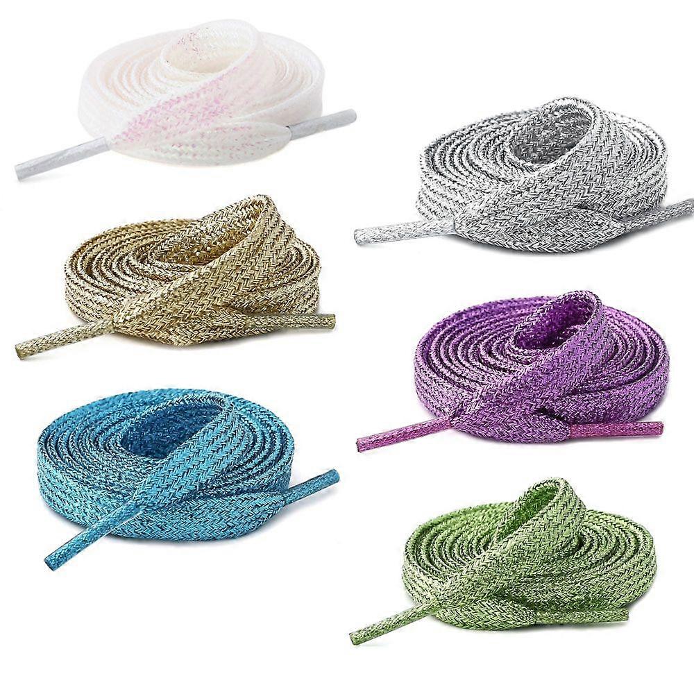 6 Pairs Flat Glitter Shiny Metallic Shoe Laces, Colorful Sequin Shoelaces
