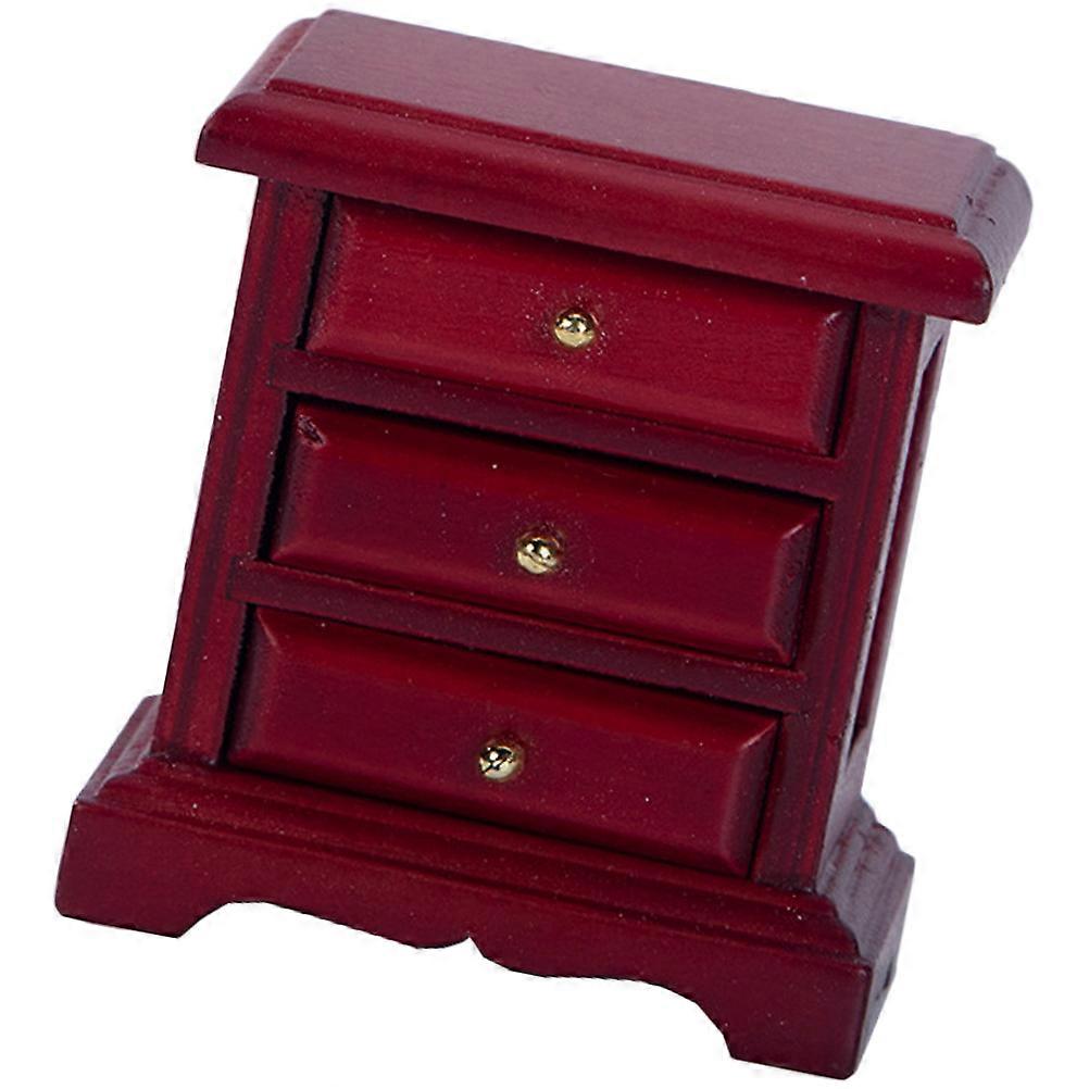 Miniature Bedside Table Cabinet for Decor 3Pcs Dark Red Mini Furniture Model