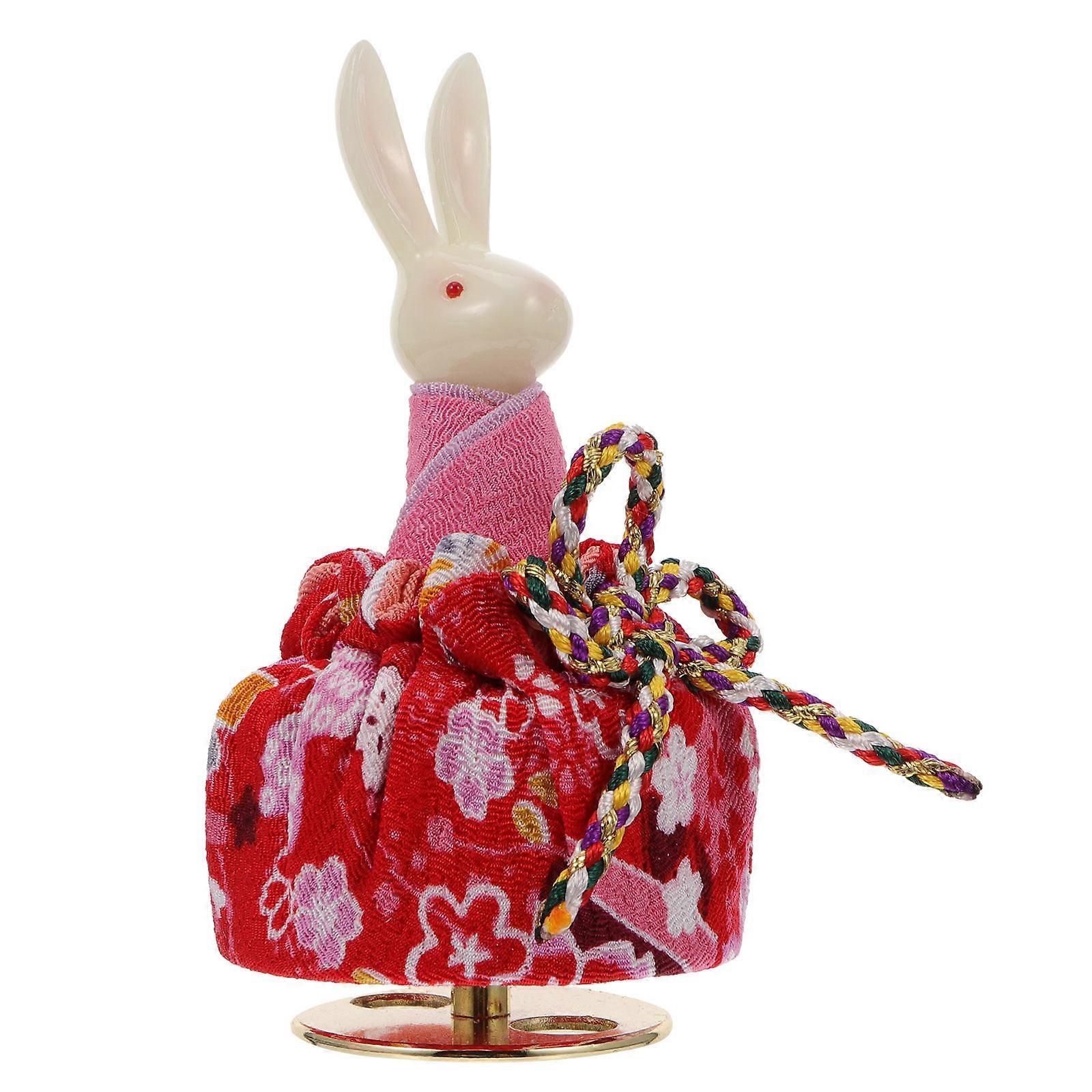 Rabbit Music Box Resin Material Rotating Feature Living Room Decoration Red Color 11.5x6cm Size