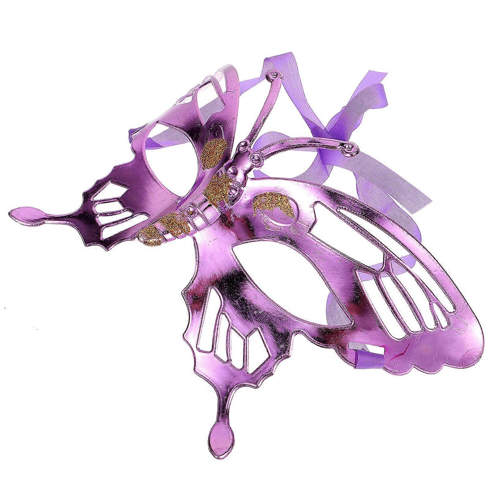 Cosplay Butterfly Mask 2Pcs Masquerade Ball Accessory For Adults Carnival Event Purple Plastic Prop