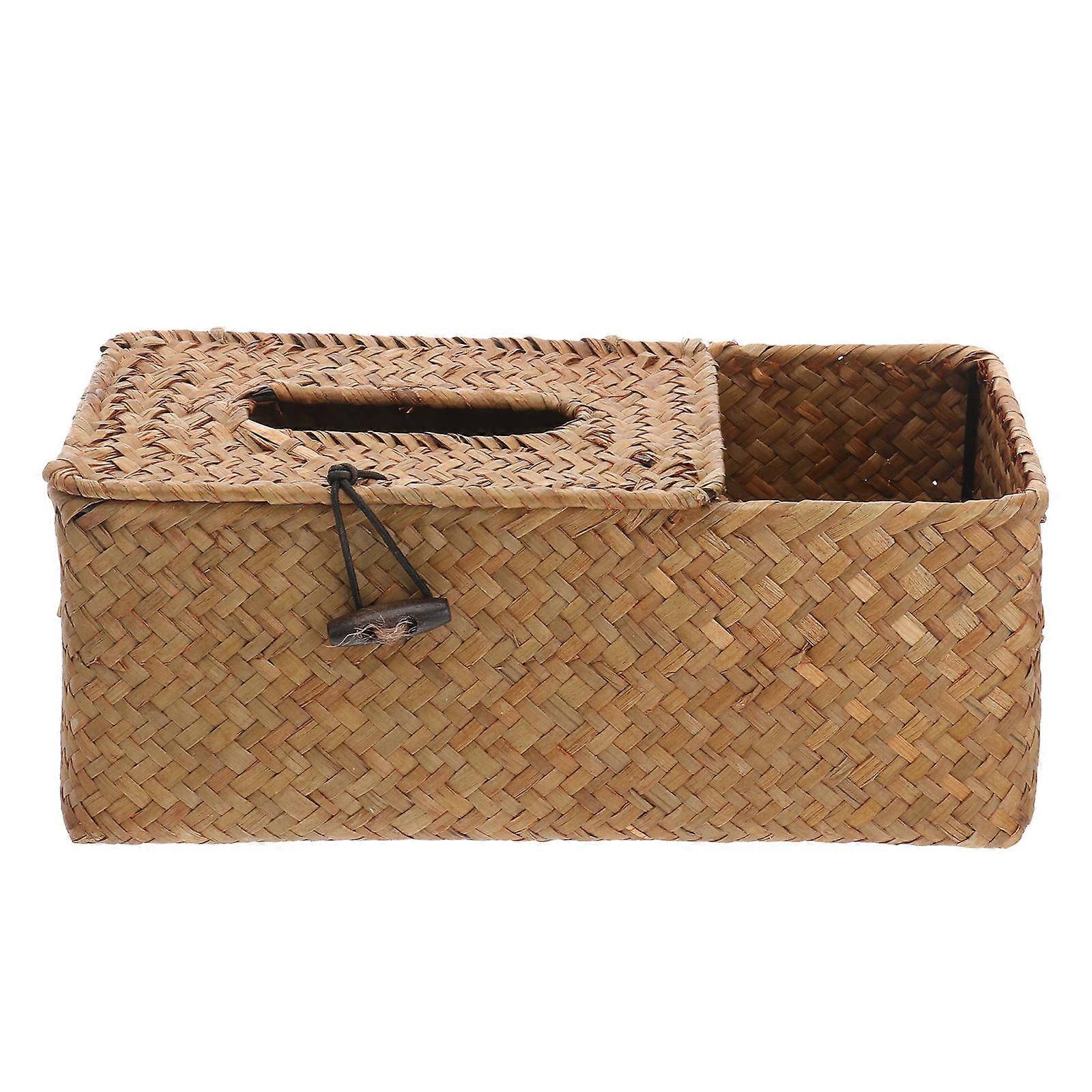 Seaweed Woven Storage Box for Storage Use 3Pcs Khaki Tissue Box with Lid