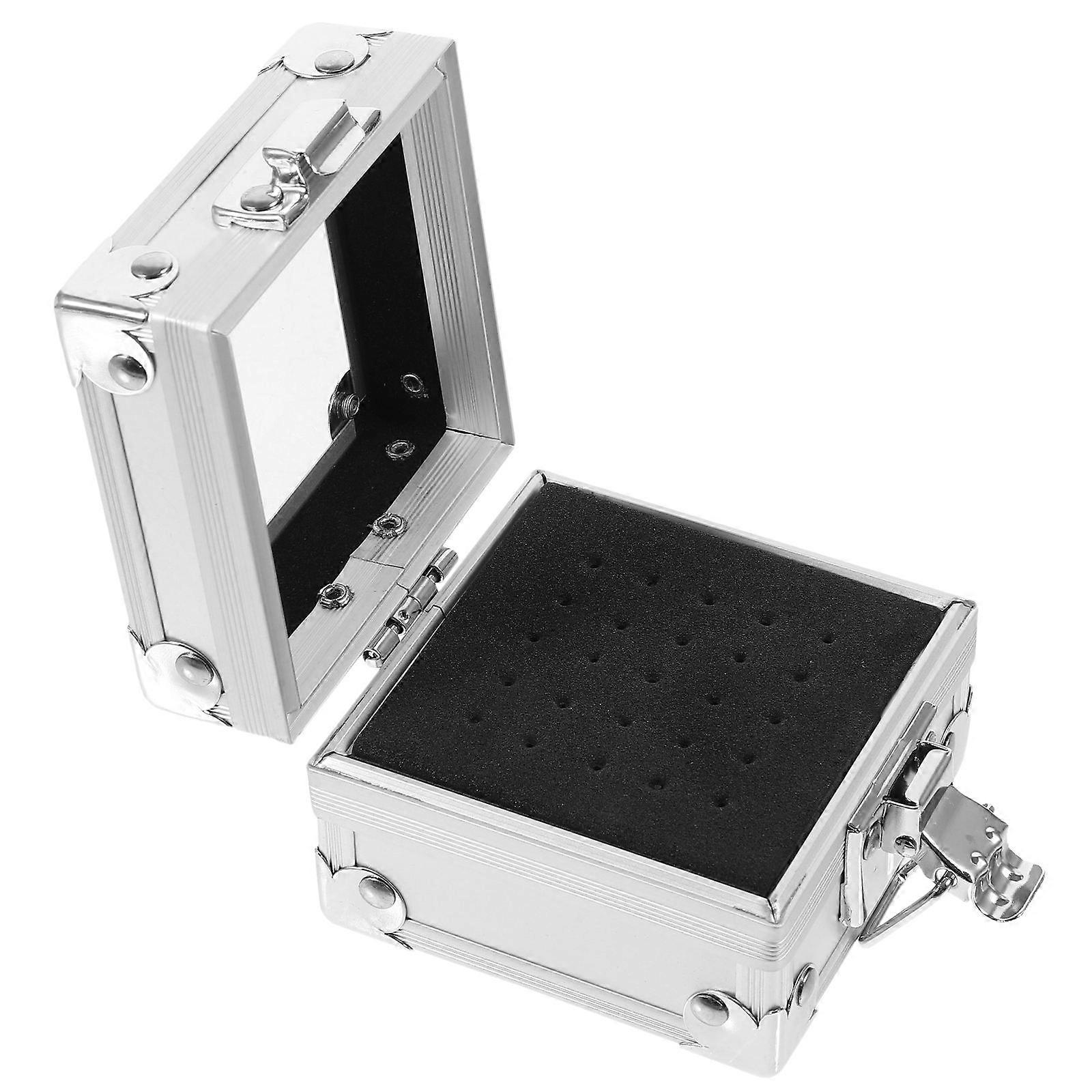 Silver Nail Drill Bits Storage Case Zinc Alloy for 2Pcs Nail Organizer