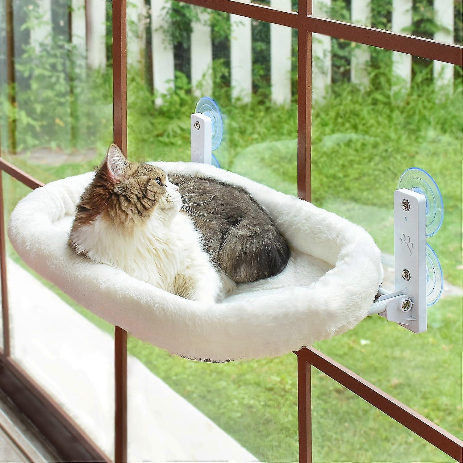 Cordless Cat Window Perch Hammock With Four Suction Cups Solid Metal Frame Soft Cover White Cushion Bed Cover L