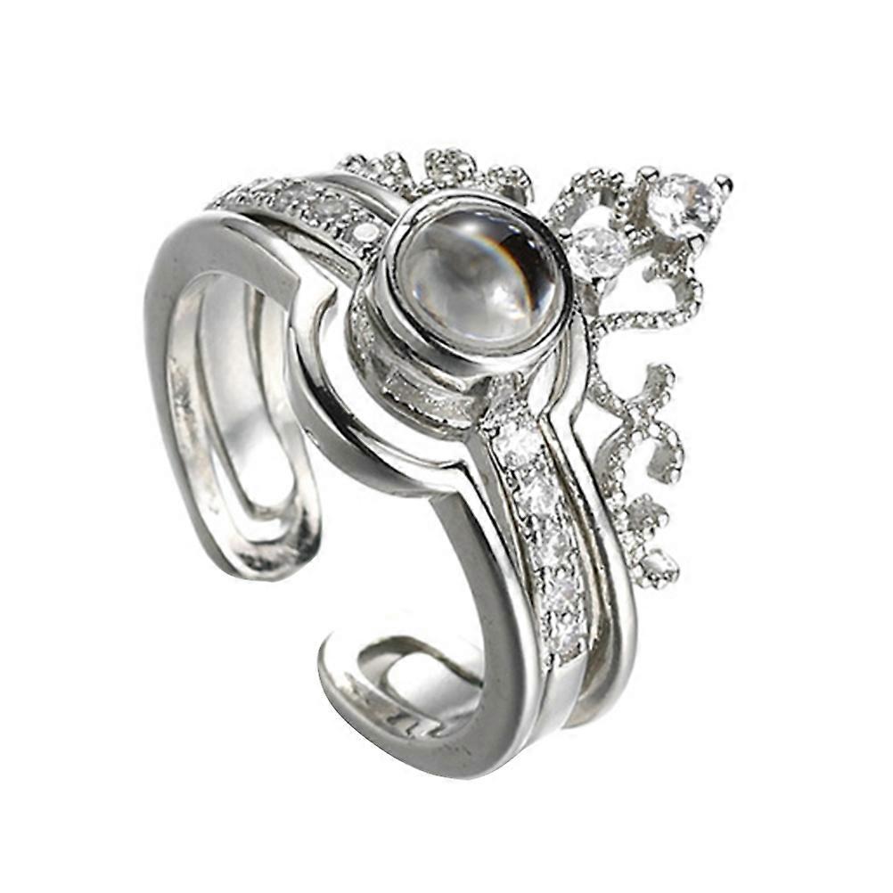 Crown Shaped Projection Ring for Love with 3Pcs Zircon 100 Language Silver Ring