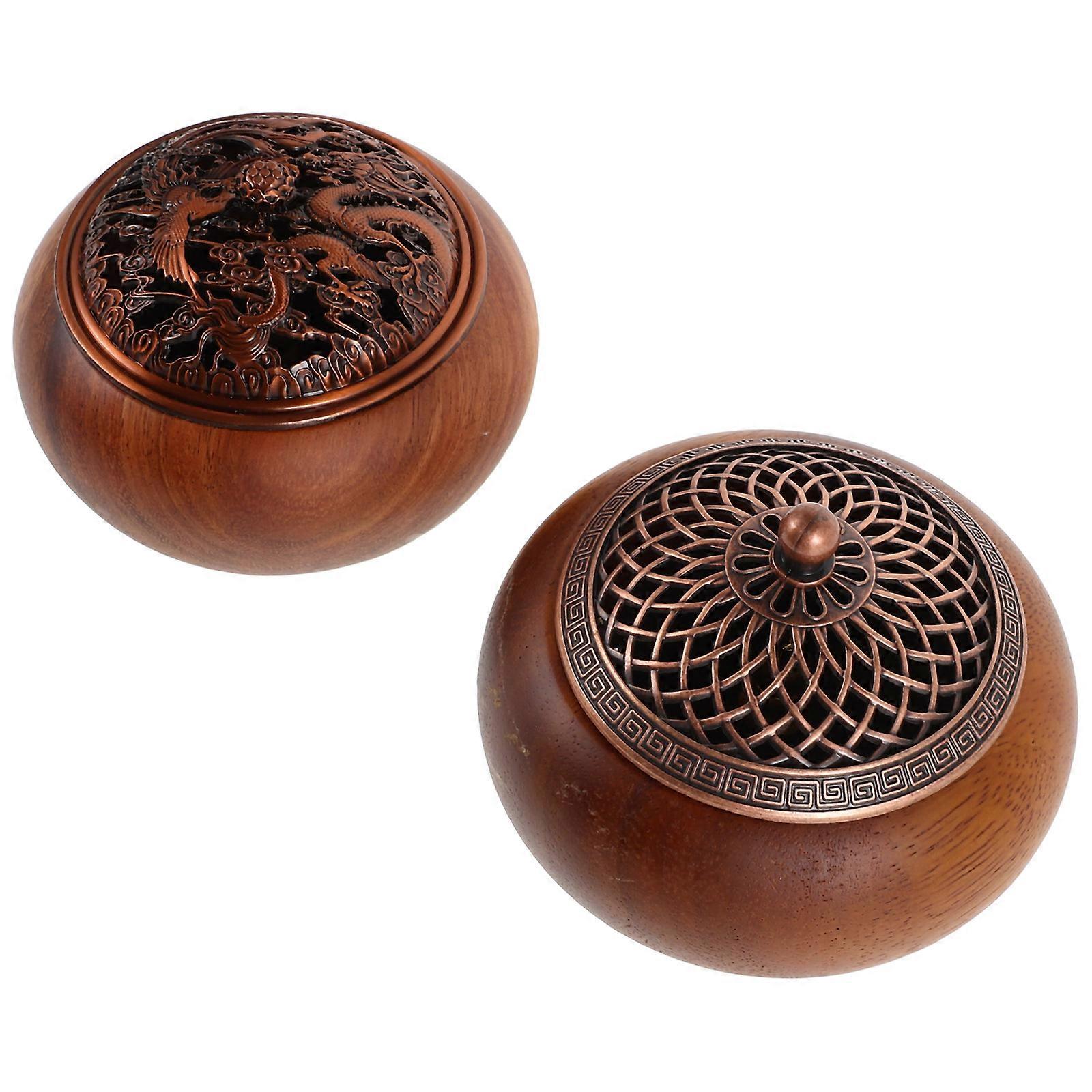 Incense Holder Cone Wooden Incense Burner with Lid for 4Pcs Home Use