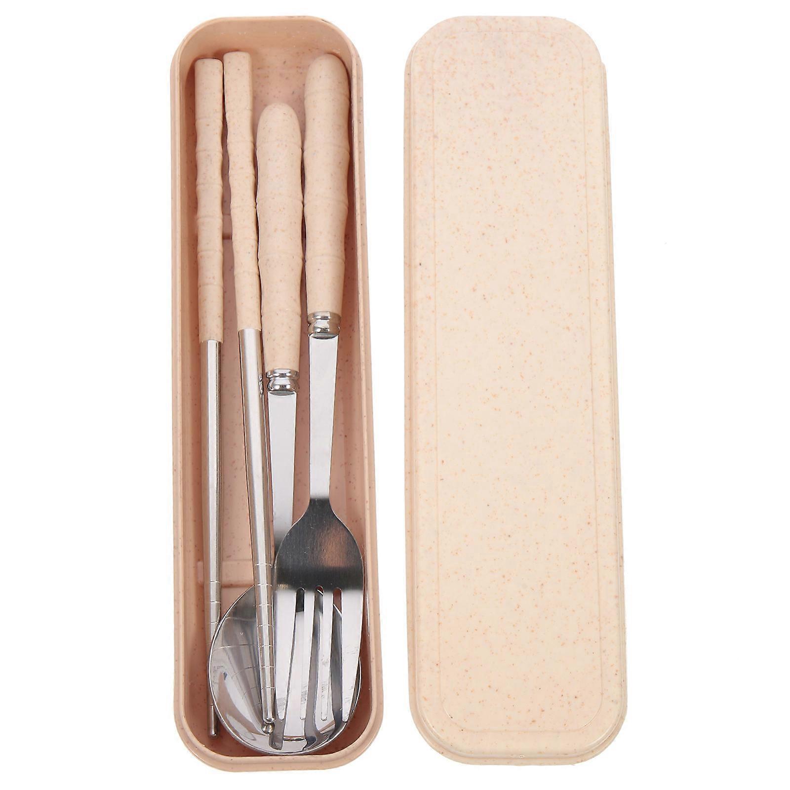 Portable Metal Tableware Set Fork Spoon Chopstick Ideal For Outdoor Activities Lightweight Easy To Clean 4 Sets