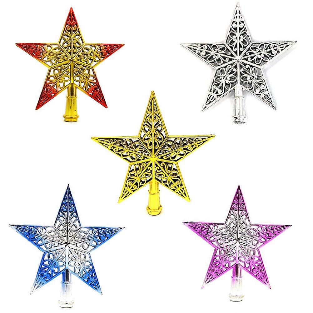 Christmas Tree Ornament Glittered Star Hollowed-Out Topper Golden