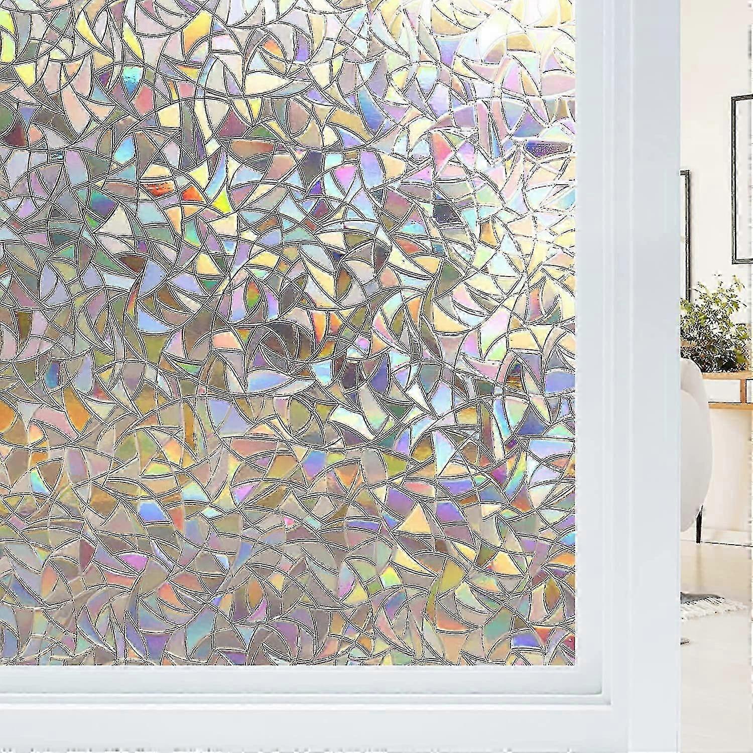 Window Film Privacy Self Adhesive Static Cling 3d Stained Glass Decorative Rainbow Sticker Removable 44.5x200cm