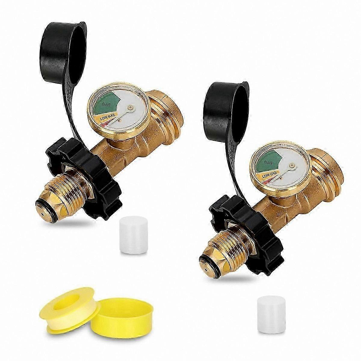 Propane Tank Adapter with Gauge, Converts LP Tank Service Valve to QCC1 / Type 1 for RV and BBQ Gas Grill Use