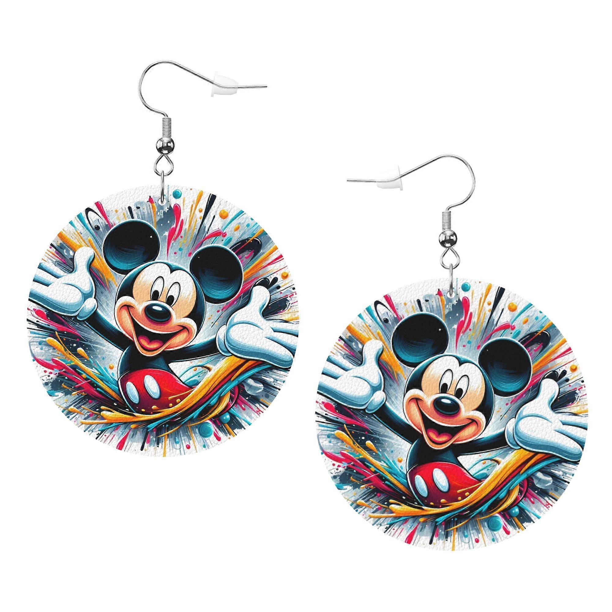 Cartoon Mickey Mouse Leather Earrings Christmas Decorative Design Faux Leather Earring Lightweight Dangle Drop Earrings for Women