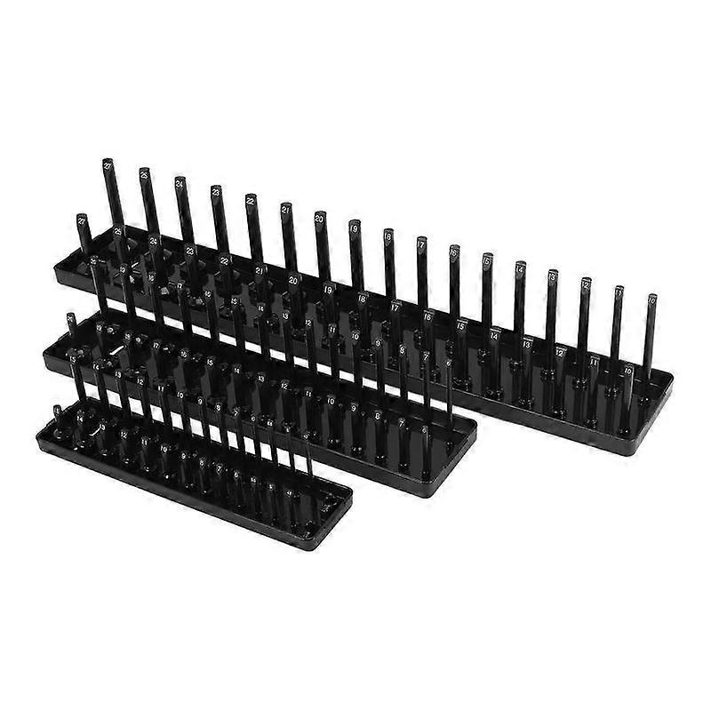 3Pc Socket Organizer Tray Set Black Metric Socket Trays 1/4Inch 3/8Inch & 1/2Inch Drive Deep and Shadow Socket Holders