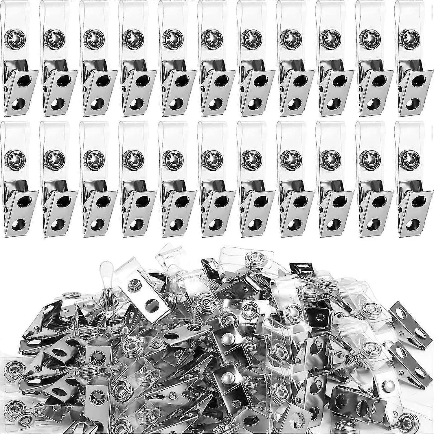 100 Pcs Metal Badge Clips ID Badge Clips Double Hole Badge Clips with Clear PVC Straps Name Tag Clips ID Strap Clip for ID Cards and Badge Holders, Of