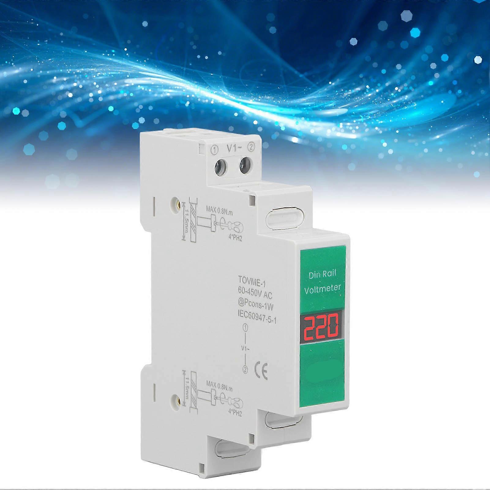 TONGOU Din Rail Voltage Meter Intelligent LCD Digital AC Voltmeter 1 Phase 60‑450V 