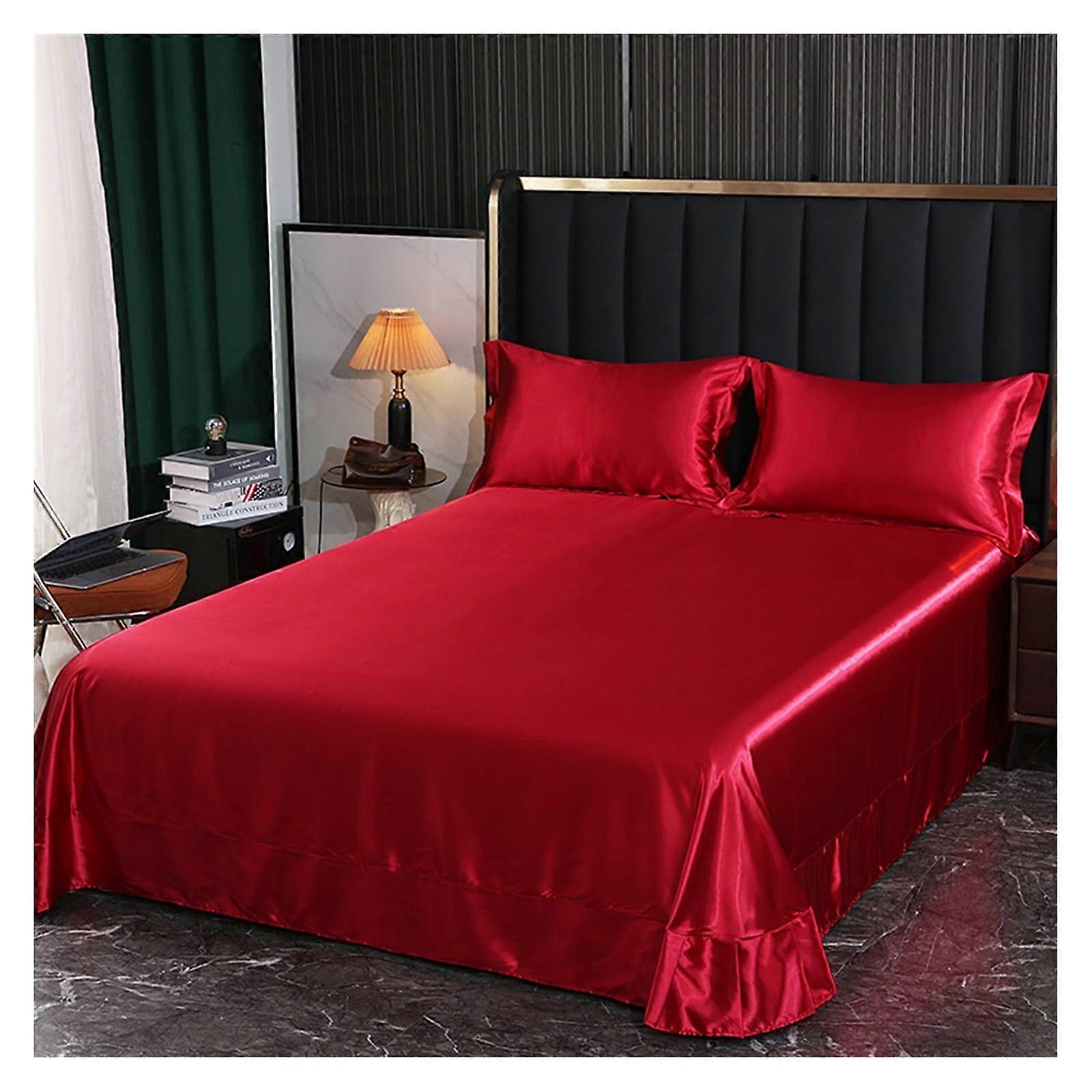 Satin Sheets Bed Sheet For Summer Ice Cool Fabric  Sheets Flat Bed Sheet Double Bedding Color 7 230x250cm 1 Sheet