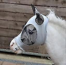 Miniature Section A Pull On Fly Mask With Ears | Stretch Lycra | Horse & Pony Eye Protection (Std Shet, Pale Grey)-hy