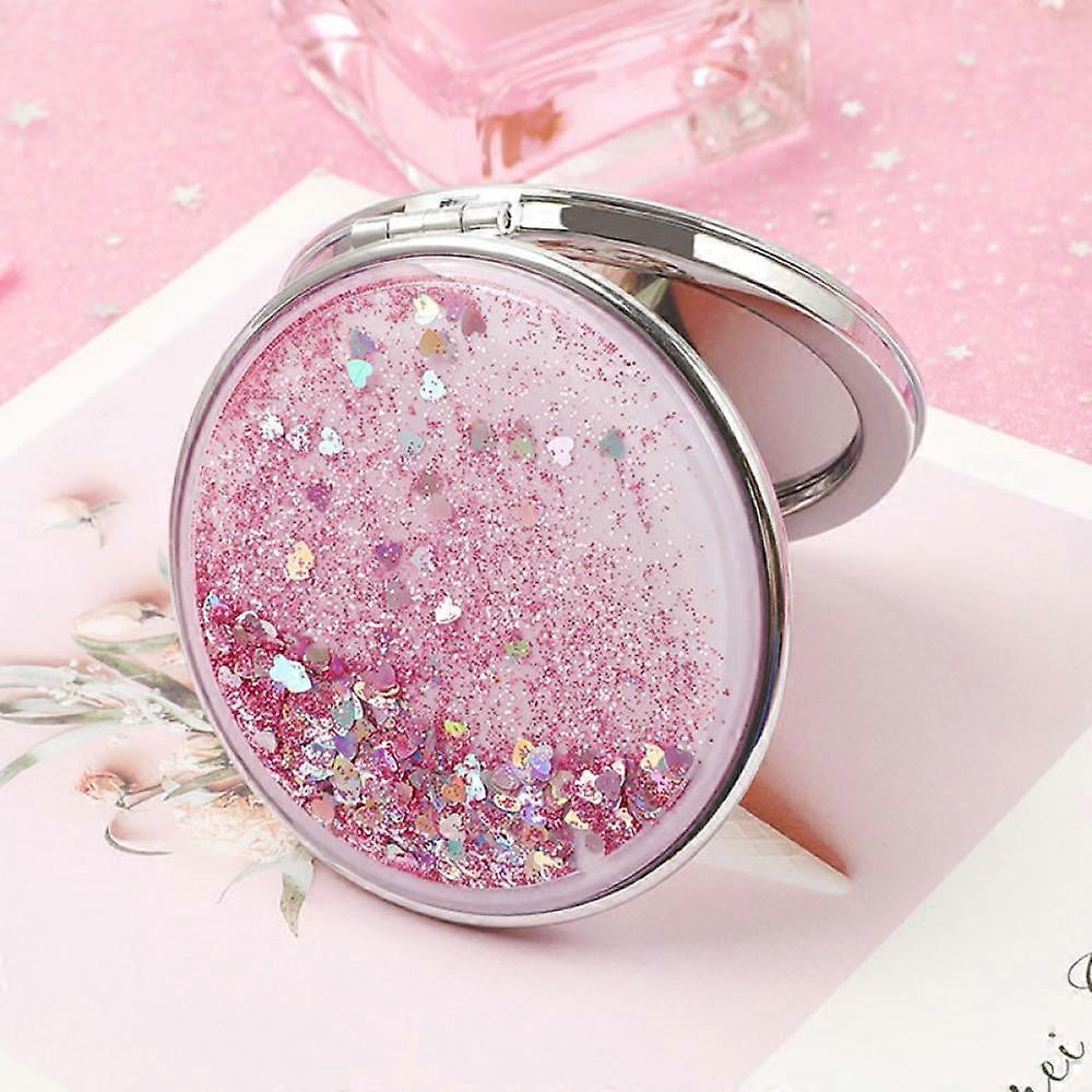 5 Color Creative Quicksand Small Mirror Cute Cartoon Double-sided Portable Makeup Mirror For Beauty Make up Tool, Shiny Quicksand