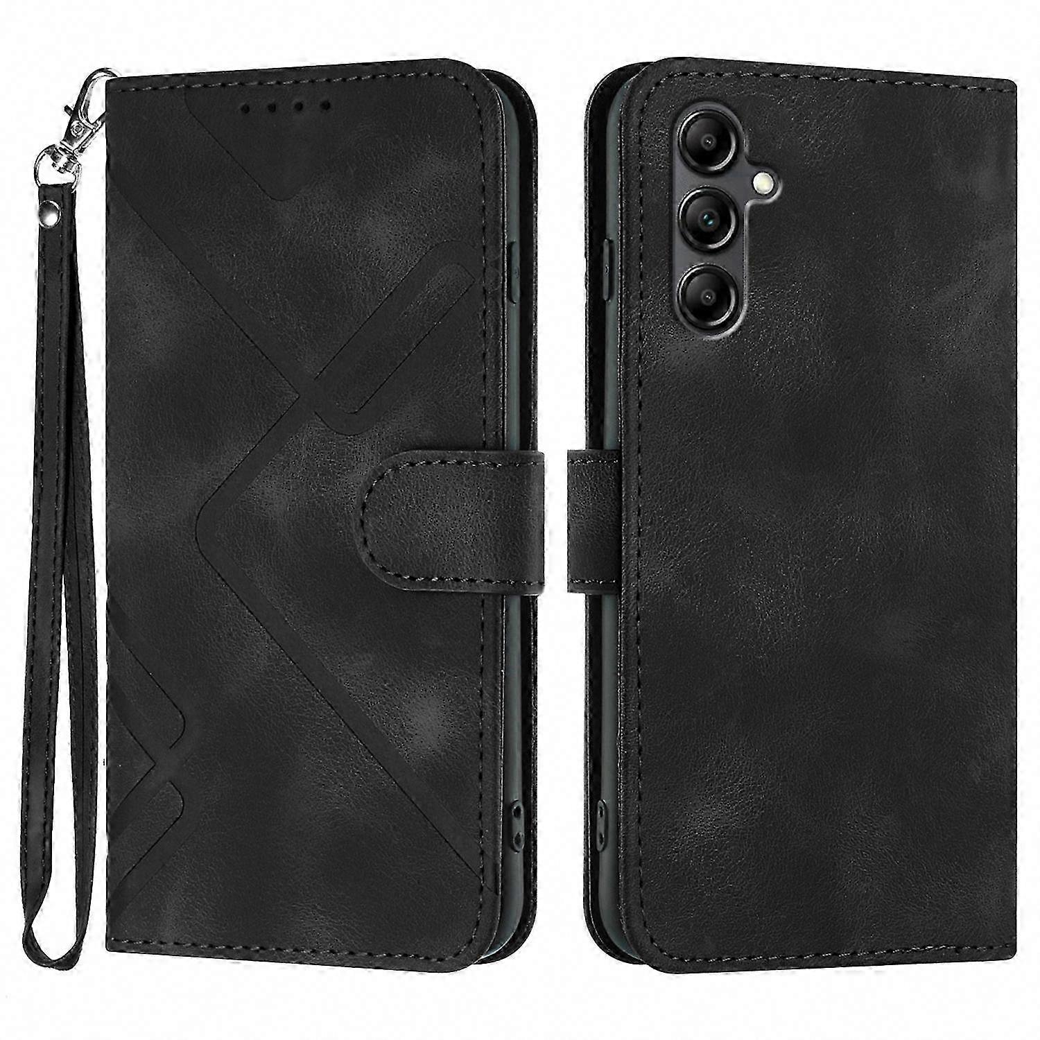 Galaxy A17 Wallet Case with Strap, PU Leather Phone Cover, Line Imprinted Design