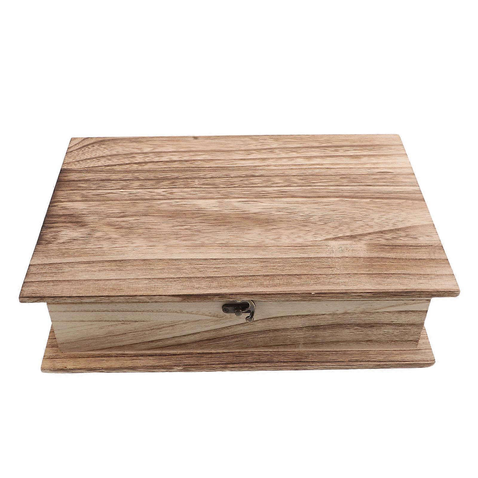 Wooden Rectangular Book Storage Box with Hinged Lid for Storage