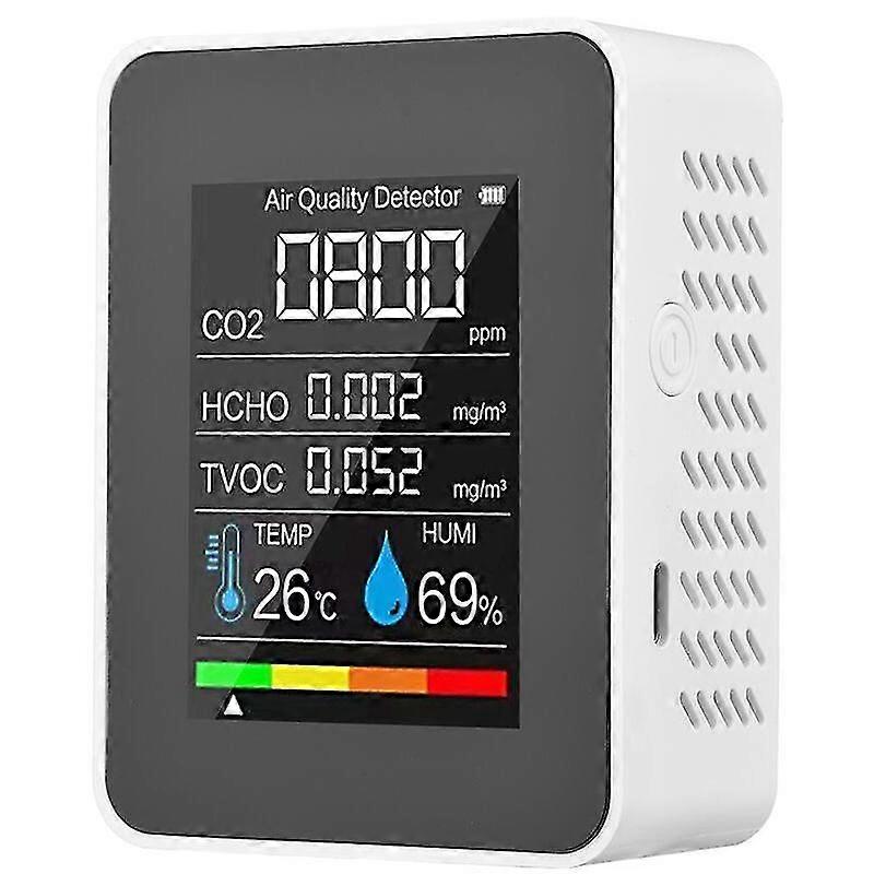 Five-in-one Gas Detector With Lcd Digital Display Color Screen Carbon Dioxide Detector (built-in Battery), White (housing With Oblique Holes And Rando