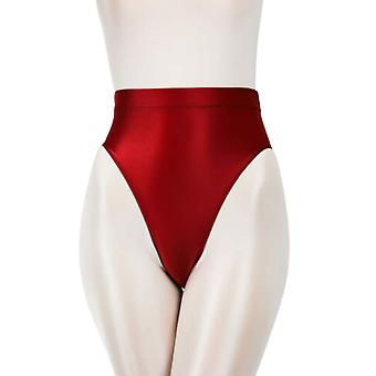 Women Plain Silky Shiny Satin Glossy Wet Look Knickers High Waist Briefs Underwear Panties Underpants