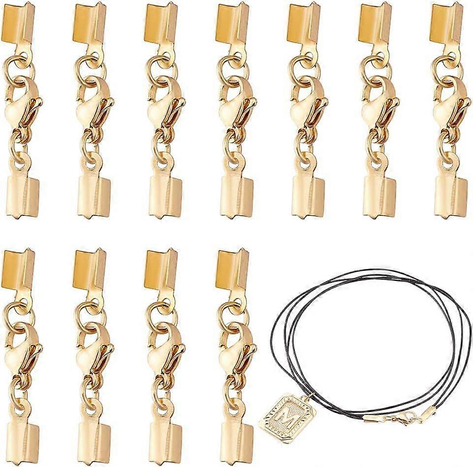 20 Set Lobster Claw Cord Ends 304 Stainless Steel Fold Over Cord End Caps Connector Cord Crimp End Tips with Lobster Claw Clasps for Necklaces Bracele