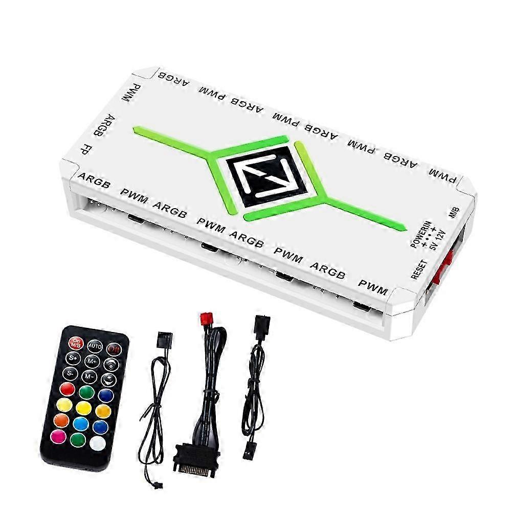 5V 3 Pin ARGB Controller Cooling 4 Pin PWM Fan Hub PWM ARGB Fan Hub for 5V Addressable ARGB Computer PC Case Fan White hwy