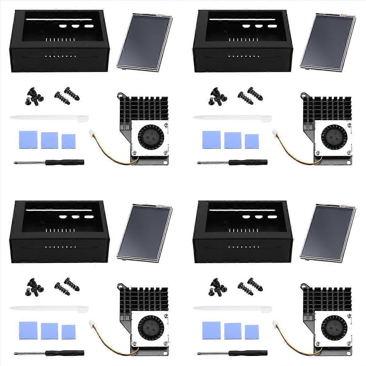 4 Set 3.5 Inch Touch Screen for 5, with Metal Case and Active Cooler Black Radiator