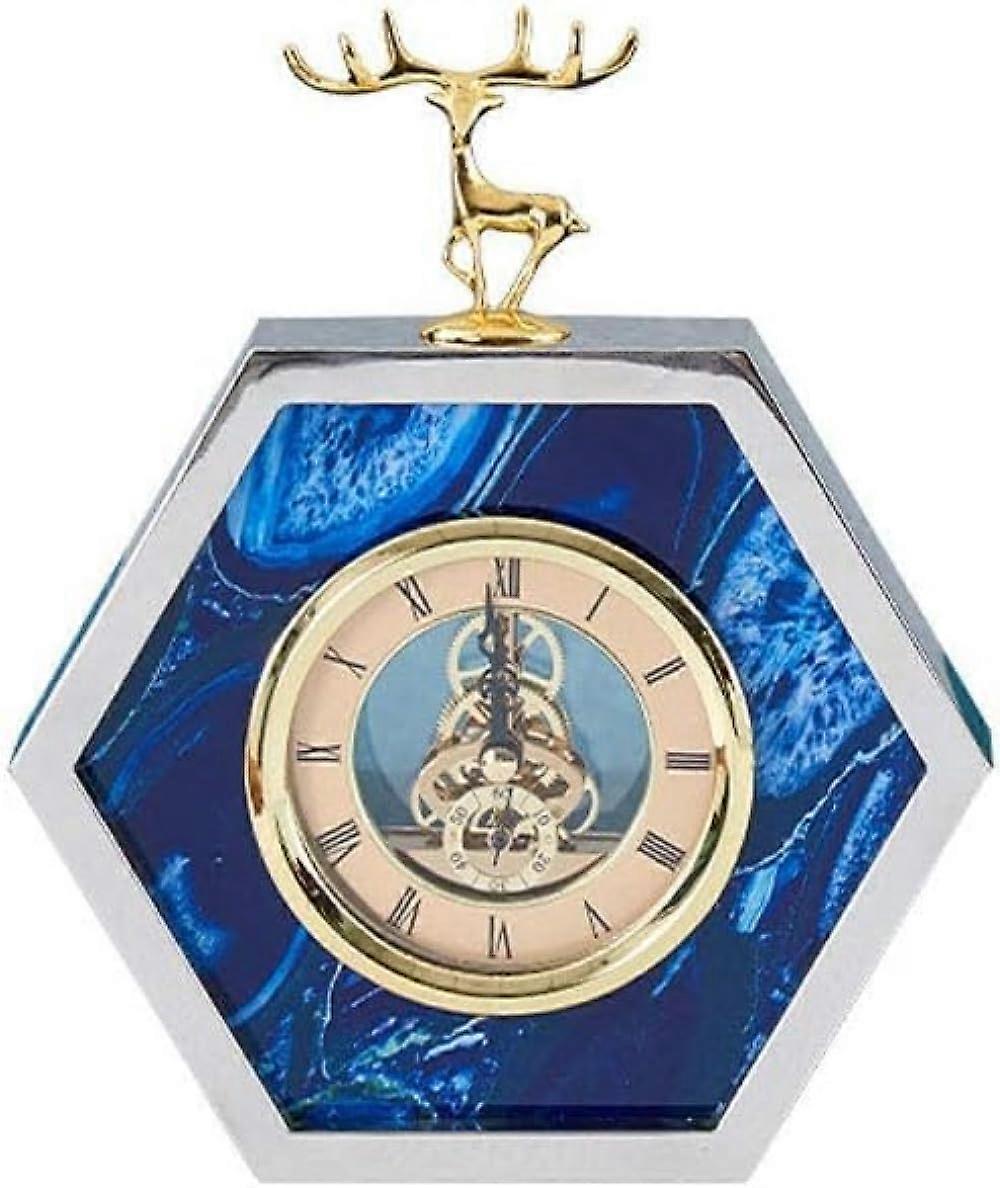 Modern Deer Head Mantel Clock with Metal and Agate Design for Home Office Desktop Decor