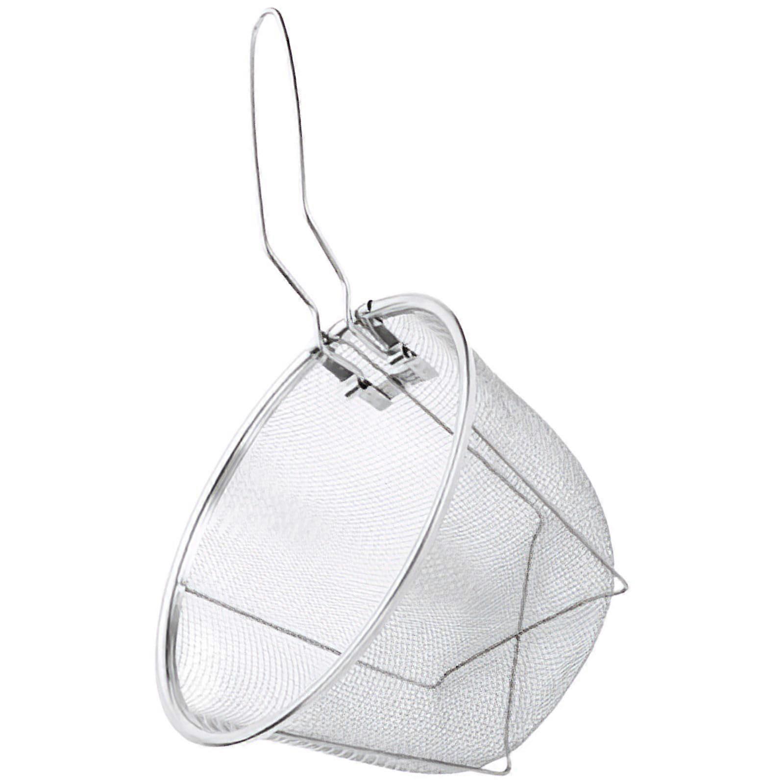 Stainless Steel Fry Basket with Handle, Fine Mesh Strainer for Deep Frying, Noodles and Hot Pot Cooking 18.2x11.5x14 cm