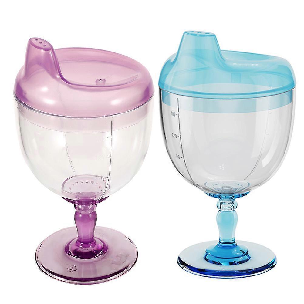 Toddler No Spill Cups Plastic Goblet for Smoothies 2Pcs with Lid