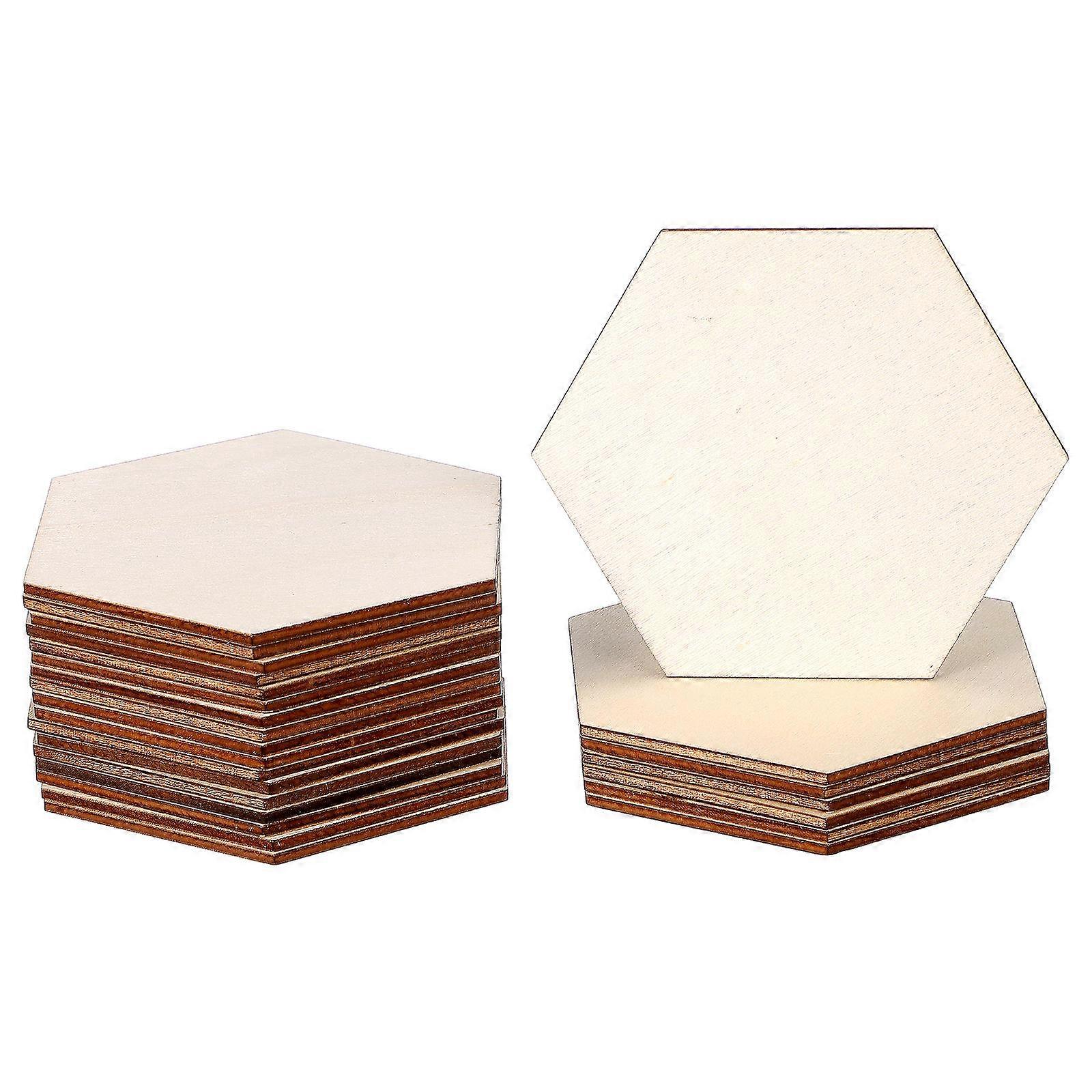 Light Yellow Hexagon Wooden Slices Decorative Name Labels for DIY Projects Pack of 25 Pieces