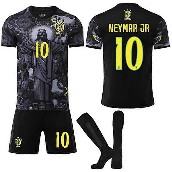 25-26 Brazil Black Jesus Special Edition NO.10 NEYMAR JR Jerseys Set Kids Adult Football Kit with Socks NO.10 S