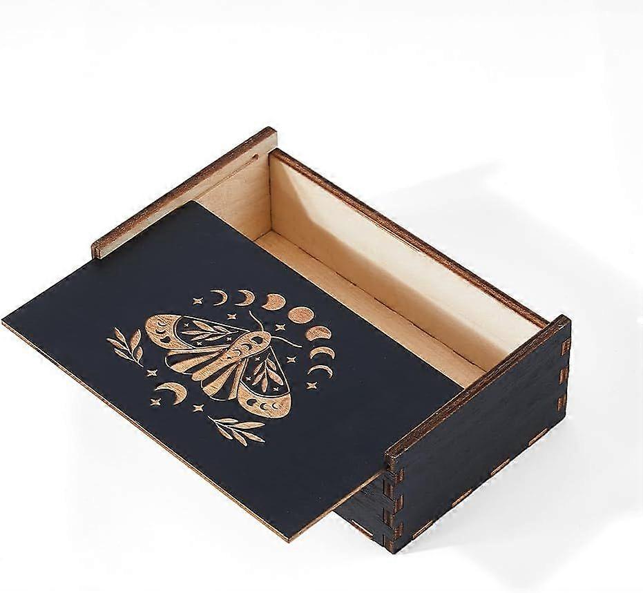 1Pc Wood Tarot Card Box Small Tarot Storage Boxes Moth Card Case Fortune Telling Trinket Keepsake Box Rectangle Magic Cards Holder for Home Decor Ston