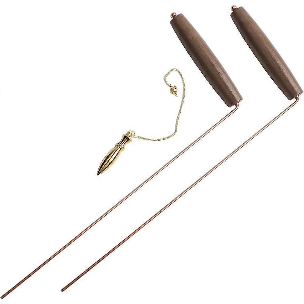 Brass Divining Rod Kit Walnut Handle Copper Dowsing Rods Pendulum for Water Mineral Detection Metal Detecting Tool Set