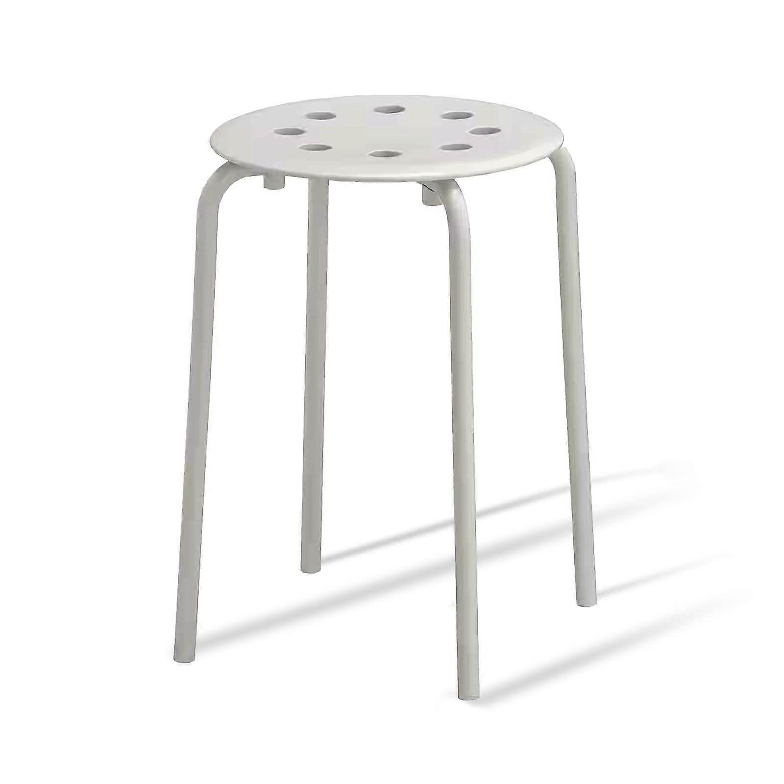 White Metal Bar Stool with Round Seat, Stackable SpaceSaving Design for Kitchen and Dining