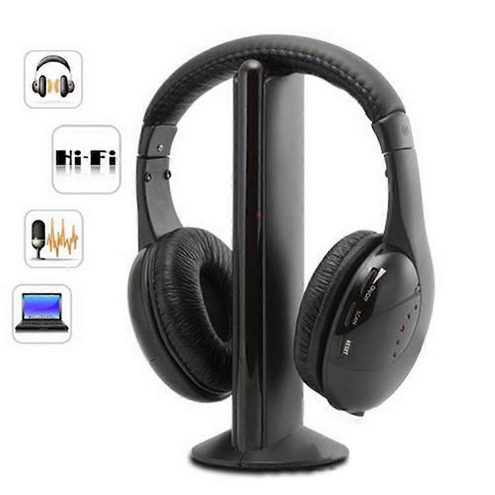 Black Wireless headset with Mic for PC Listening featuring 5in1 Functionality Plastic 5 in 1