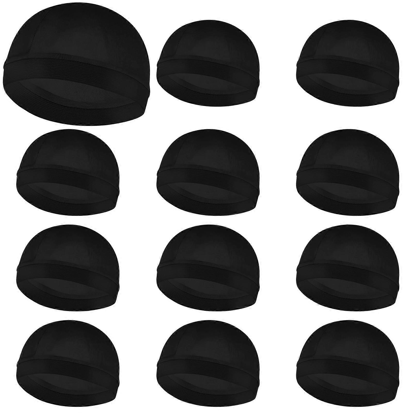 12Pcs Wave Cap and Silky Durag Set for 360 Waves, Double Compression, Breathable Satin, Black
