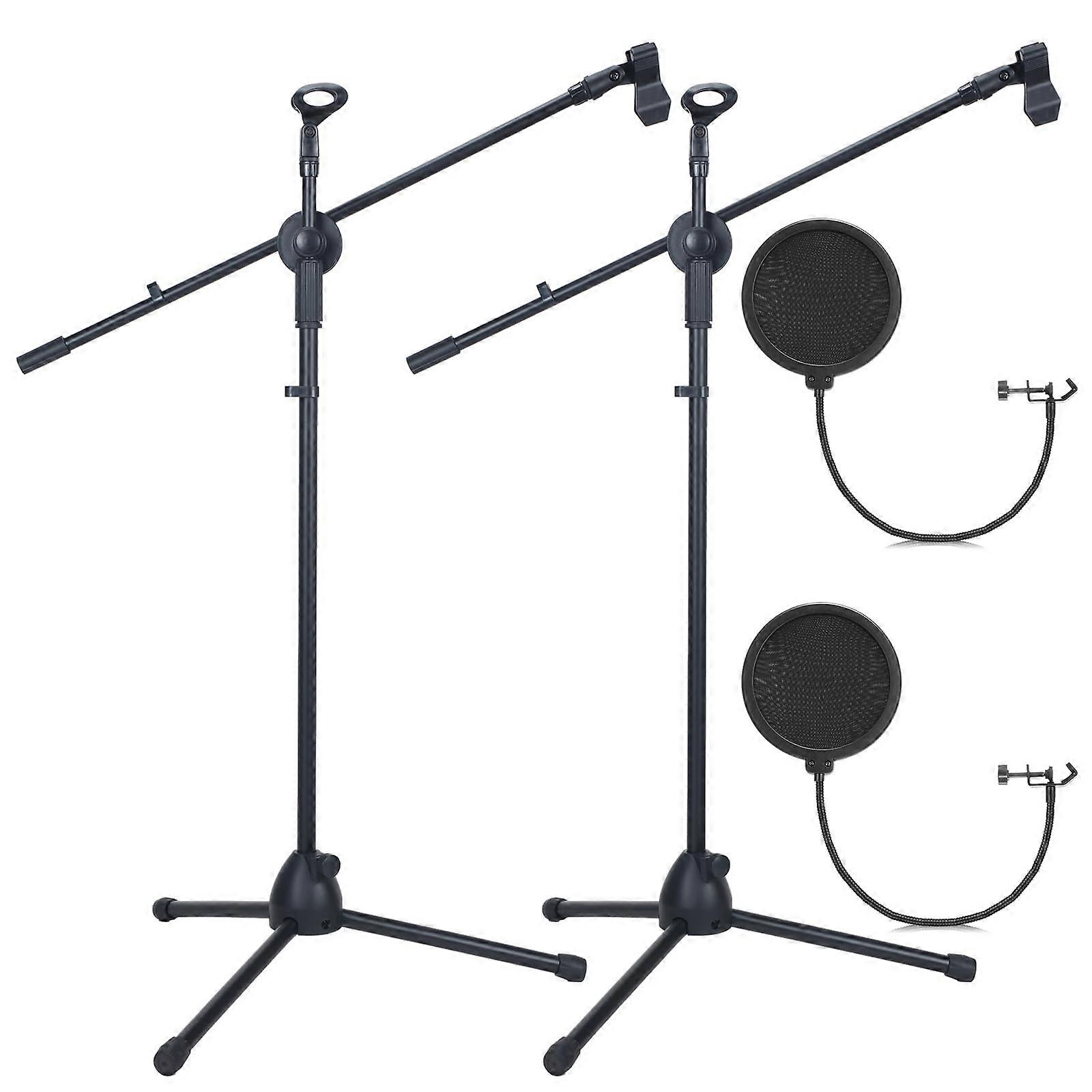 2 Pcs Adjustable Boom Tripod Microphone Stand with Mic Clips for Live Stage Studio, Max 60 Inch