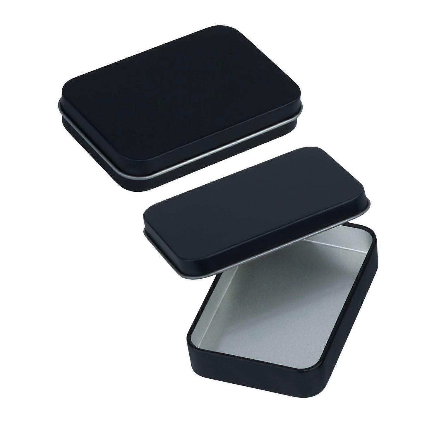 Metal Tin Box Set with Lid, Black Pocket Size Rectangular Small Storage Containers for Candy DIY