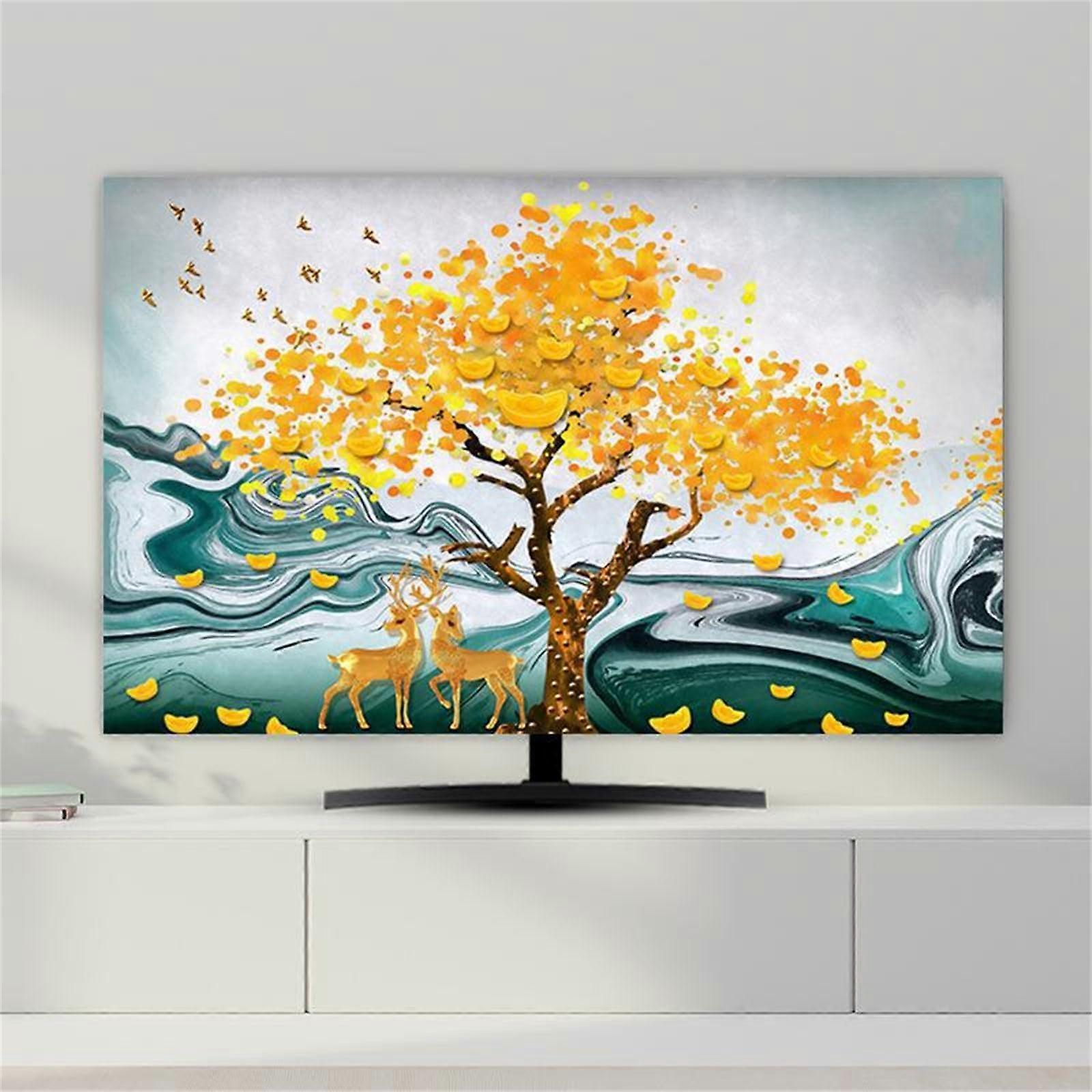 Breathable Elastic TV Dust Cover 3739 Inch with 3D Elk Pattern Golden Tree Screen Protector