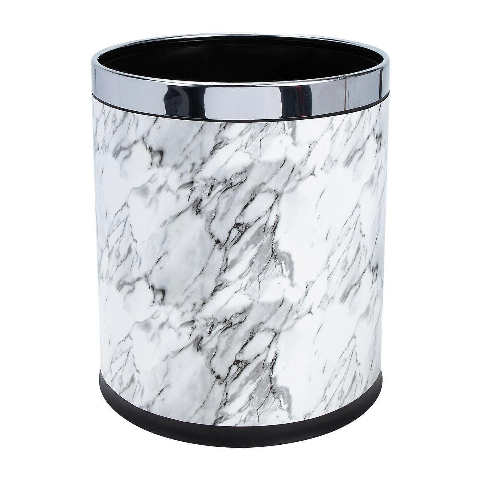 Hotel Garbage Container White Plastic Marbling Trash Can for Home