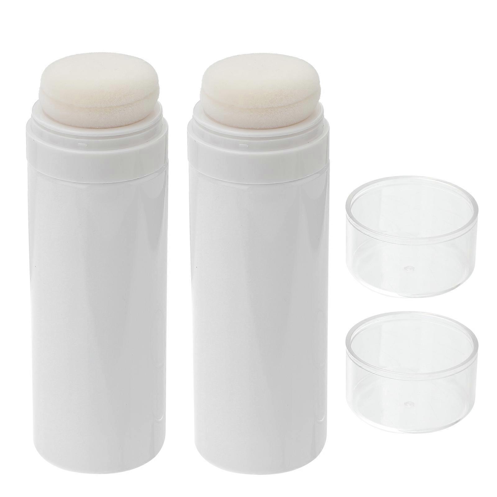 2Pcs Infant Talcum Powder Puff Boxes for Storage Use Plastic White