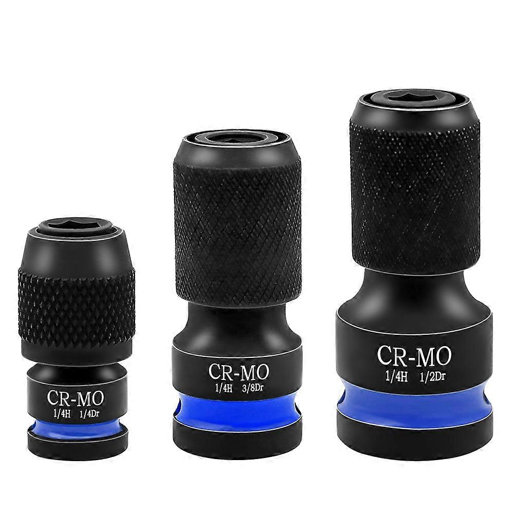 3pcs Impact Hex Converter for Screwdriver/Drill Bit 1/2 3/8 1/4" Square Drive to 1/4" Quick Release Hex Socket Adapter