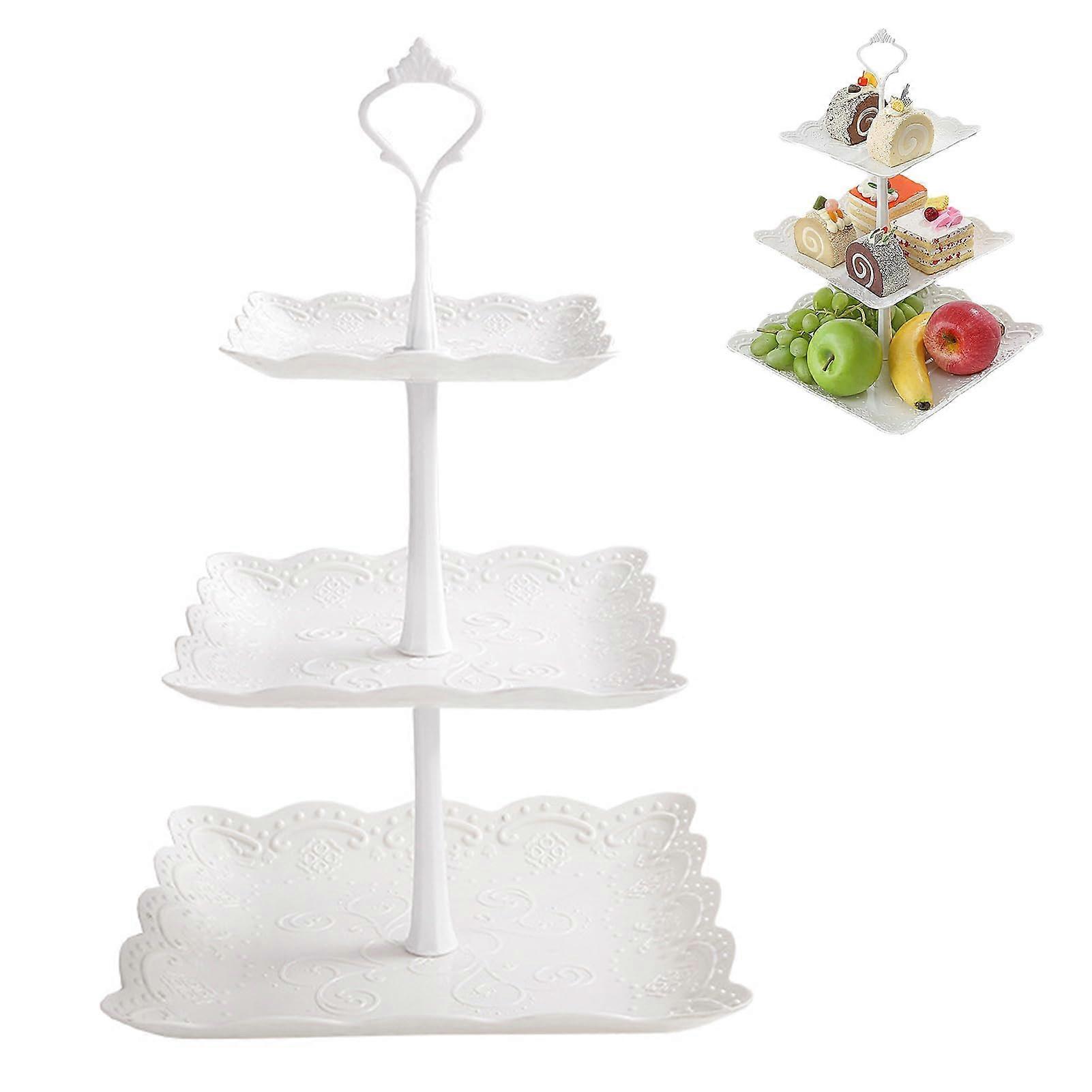 3 Tier Square Cupcake Stand Large Capacity  Plastic Dessert Display for Wedding Party