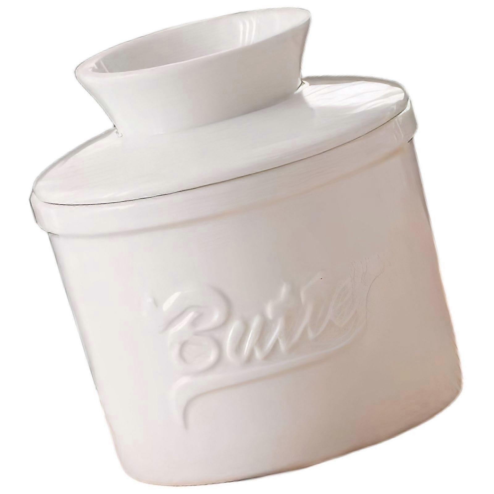 Ceramic Butter Dish with Lid White Compact Butter Keeper for Kitchen Counter and Table Serving